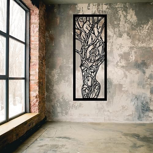 Women Tree of live, Metal Wall art, Metal Wall Sign, Metal Wall Hanging, Gift for Husband, Interior Wall Decor, (8x19", Black) - 8x19" - Black