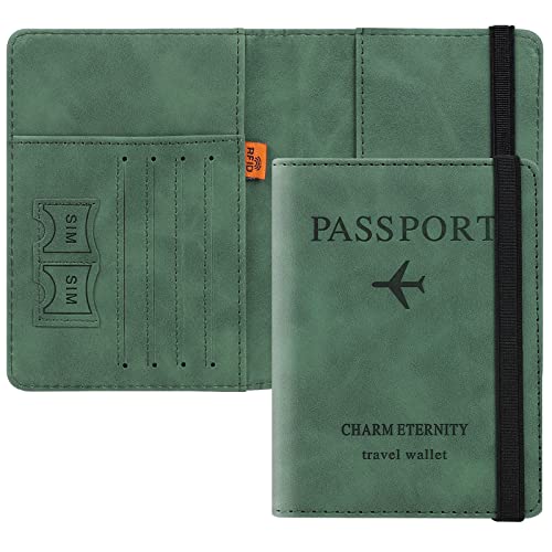 Cooja Passport Holder Cover Travel Wallet Organiser, Passport Case with RFID Blocking, PU Leather Travel Document Holder for Men&Women Travel Accessories (Green) - Green
