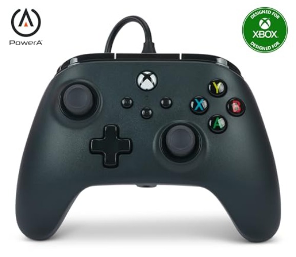 PowerA Wired Controller For Xbox Series X & S, Xbox One, PC, Windows 10 & 11, Dual Rumble Motors, Detachable 10ft USB Cable, 3.5mm Stereo Headset Jack, Official: Black - Wired - Black