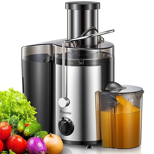 Juicer, Reemix Centrifugal Juicer Machines Whole Fruit and Vegetable 500W, 3-inch Wide Mouth Juicer Extractor with 2 Speeds, Brush Included Easy to Clean (500, Watts) - 500 Watts