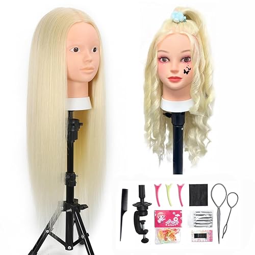 Opini Mannequin Head with 70% Real Human Hair Cosmetology Hairdresser Mannequin Doll Head for Practice Hair and Makeup (#613 Blond No makeup) - #613 Blond