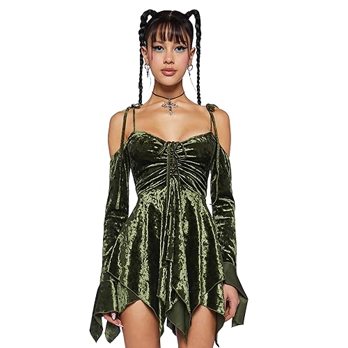 Dolls Kill F is for Fairies Handkerchief Dress by Current Mood Perfect for Fairycore Fashion - Small - Olive Velvet