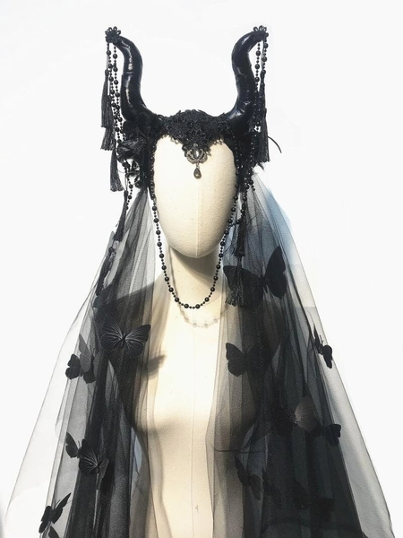 Black Horn Headband And Veil Set | Gothic Horn Headdress | Halloween Head Piece | Horn Costume Headdress