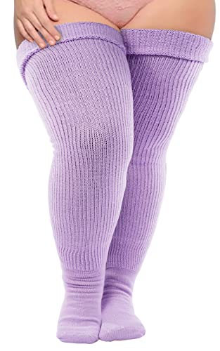 Thigh High Socks for Thick Thighs Women- Thigh Highs Widened Extra Long Thick Knit Socks - One Size - Light Purple