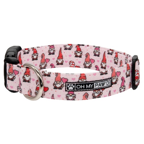 Valentine Gnome Collar for Dogs or Cats Size Medium 3/4 Inch Wide and 13-20 Inches Long - Hand Made Dog Collar by Oh My Paw'd