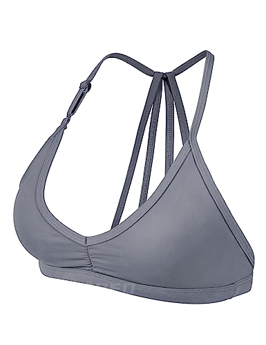 YEOREO Workout Sports Bras for Women Padded Strappy Open Back Gym Bra Lorelie Light Impact Criss Cross Yoga Crop Top - Small - #0 Blue Grey