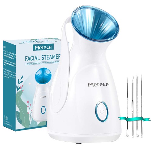 Facial Steamer Face Steamer – Nano Ionic Face Steamer for facial 100ml Home Facial Humidifier for Face Sauna Spa Sinuses Moisturizing Cleaning Pores, Facial Spa with Skin Kit and Hair Band (Blue) - Blue