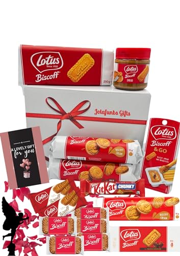 Lotus Biscoff Biscuits Gift Set Hamper Box From Jolafunbs-Greeting card,Biscoff Spread,Biscoff Kitkat, Biscuits&More-Hampers For Couples, Birthday Gifts For Him,hampers For Women, Valentine