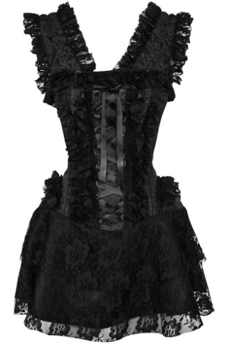 Top Drawer Steel Boned Black Lace Victorian Corset Dress - Small / black