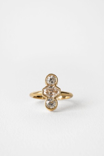 Art Deco Stack | 18k Yellow Gold / Created Diamond | .89 ct Elongated Octagon & .90 ctw Old Euro Rounds