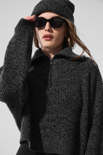 Marl Sweater 1/4 Zip Pullover - Black Marl | Black Marl / XS