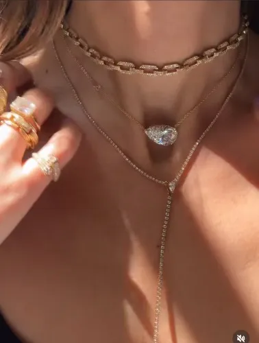 East-West Set Pear Pendant Necklace