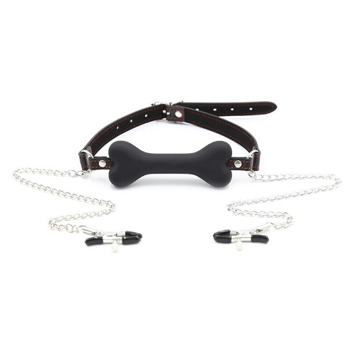 Bone Gag w/ Nipple Clamps | Black