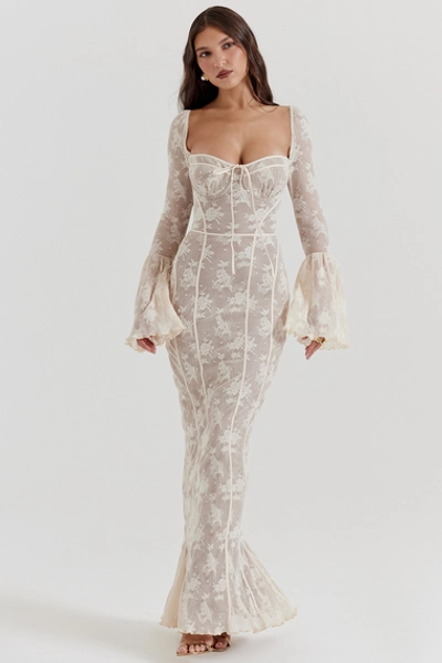 Clothing : Maxi Dresses : 'Delilah' Vintage Cream Lace Maxi Dress