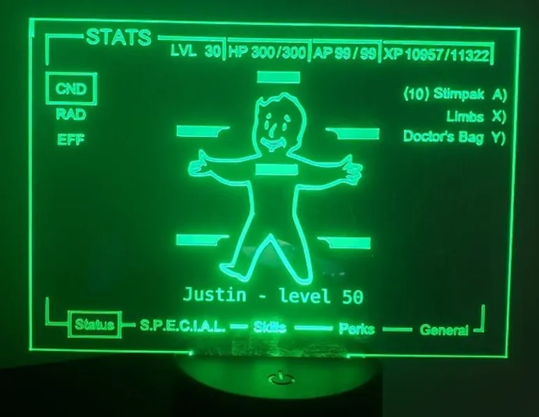 Fallout Pipboy Stat Screen : Customizable LED Acrylic Light