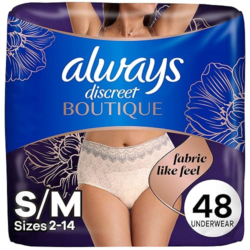 Always Discreet Boutique Incontinence and Postpartum Underwear for Women, Maximum Protection, S/M, Rosy, 48 Count - Small/Medium - 48