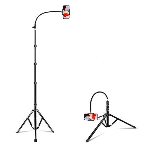 Elitehood 6.7 Feet Tall Phone Tripod, 17" Gooseneck Overhead Tripod for iPhone, Heavy Duty Metal iPhone Tripod Stand, Adjustable Cell Phone Tripod for iPhone 15 Pro Max /15 Pro /15 14 13 Android Phone