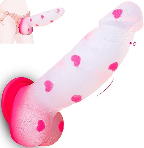 8" Huge Thick Monster Fantasy Dildo - Big Pink Clear Horse Dragon Dildo, Strap on Dildo with Suction Cup, Large Curved Girth Dildos for G Spot Anal, Adult Sex Toys & Games for Women Couples Lesbian