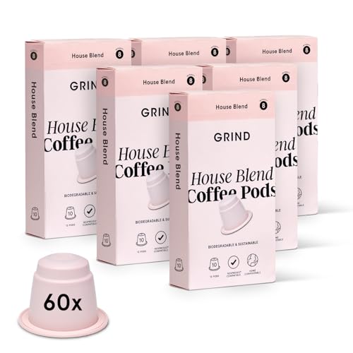 Grind House Blend Pack - Home Compostable Coffee Pods from London – Nespresso® Original Machine Compatible Capsules - 60 count (6 boxes of 10 Coffee Pods) - House Blend - 60 Count (Pack of 1)