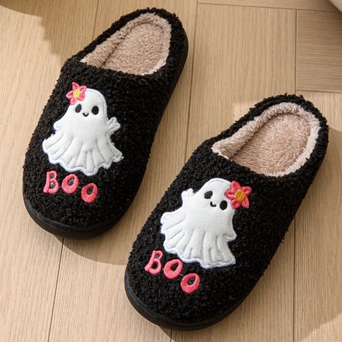Boo Cute Ghost Plush Slippers - black / 40-41