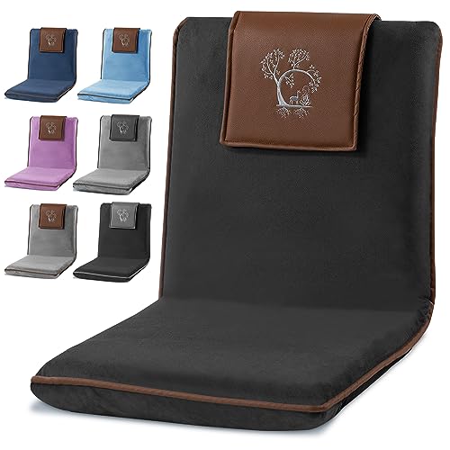 Japanese Meditation Floor Chair with Back Support for Adults - Premium Meditation Chair with Adjustable & Foldable Back for Seating, Yoga & Gaming — Folding Backjack Chairs with Backrest for Adults - Black & Brown