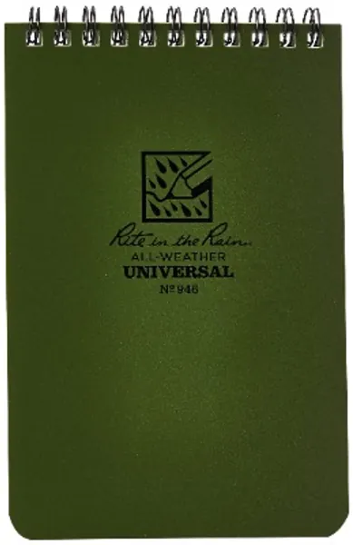 Rite in the Rain All-Weather Top-Spiral Notebook, 4" x 6", Green Cover, Universal Pattern (No. 946)