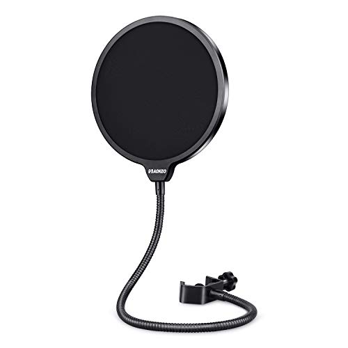 Aokeo Professional Microphone Pop Filter Mask Shield For Blue Yeti and Any Other Microphone, Mic Dual Layered Wind Pop Screen With A Flexible 360° Gooseneck Clip Stabilizing Arm - Mic Filter
