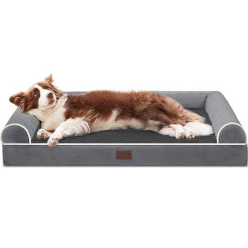 WESTERN HOME Dog Beds Large Washable,Soft Orthopedic Dog Beds with Removable Washable Cover,Extra Large Waterproof Dog Bed with U-Shape Bolster Dark Grey,106 x 76 x 19 cm - 106 x 76 x 19 cm (L x W x H) - Dark Grey