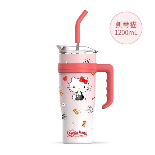 Kawaii Thermos Tumblers With Straw - 1200ml Kitty
