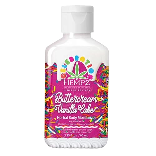 HEMPZ Body Lotion - Buttercream Cake Limited Edition Mini Daily Moisturizing Cream, Shea Butter, Agave, Rice & Oat Hand Cream - Skin Care Products, Hemp Seed Oil - Travel Size 2.25 Fl Oz - Vanilla - 66 ml (Pack of 1)