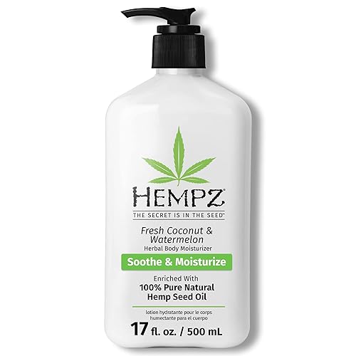 Hempz Natural Herbal Body Moisturizer: Fresh Coconut & Watermelon Moisturizing Skin Lotion, 17 oz - Coconut,Watermelon - 500 ml (Pack of 1)