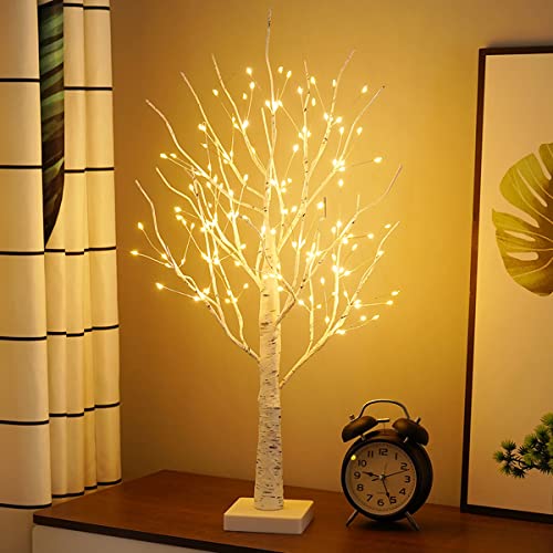 23GUANYI Birke Lichterbaum Innen mit 144 Warmweißer LEDs Licht, USB Led Bonsai Baum Licht Verstellbare Äste Batteriebetrieben Dekobaum, Weihnachten Ostern Party Innendeko