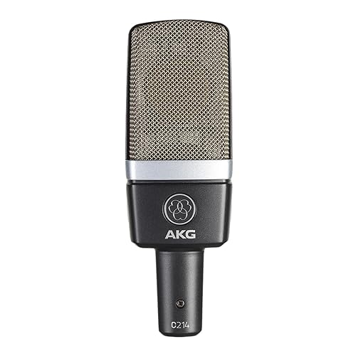 AKG Pro Audio C214 Studio Grade Professional Large Diaphragm, Single Capsule, Vocal and Instrument Condenser Microphone with Rugged Aluminum Carrying Case. XLR Connector. Gray with Gold. - C214