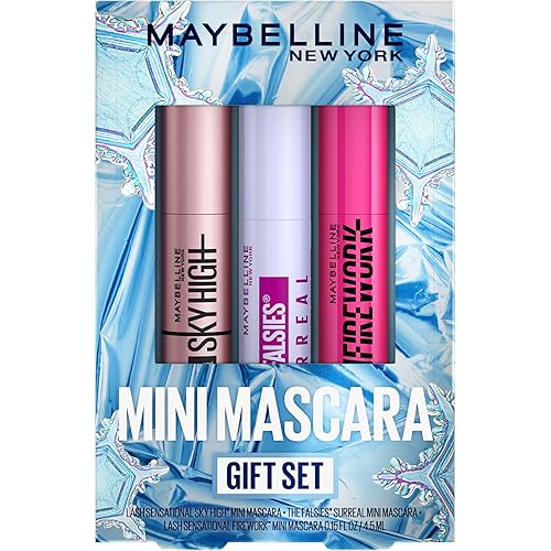 Maybelline Mascara Makeup Gift Set, Includes 3 Mini Mascara Formulas, Mini Sky High Mascara, Mini Surreal Mascara and Mini Firework Mascara, Very Black, 1 Kit