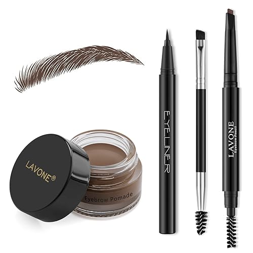 LAVONE Eyebrow Stamp Pencil Kit for Eyebrows Makeup, with Waterproof Eyebrow Pencil, Eyeliner, Eyebrow Pomade, and Dual-ended Eyebrow Brush - Dark Brown - Dark Brown