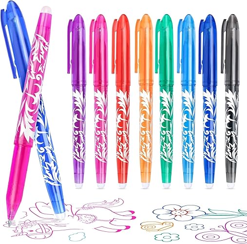 KERIFI Erasable Pens Rub Out Pens, 0.5mm Erasable Gel Pens with Rubbers on the End, Heat Friction Pens with Eraser, Handwriting Writing Pens for Kids Adult School Office Supplies (8 Assorted Colors) - 8 Colors