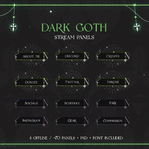 Black Green Goth Spiders Stream Panels