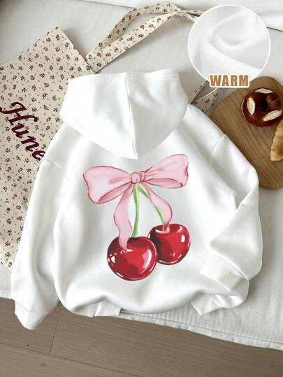 SHEIN EZwear Casual μινιμαλιστικό φιόγκο και κεράσι με κουκούλα φαρδιά χοντρή μπλούζα για γυναίκες