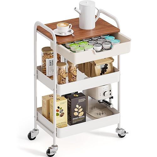 TOOLF 3-Tier Metal Utility Rolling Cart 