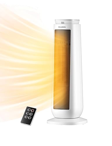 Oscillating Space Heater with Remote & Thermostat, Electric Energy Efficient Floor Heater for Indoor Use Large Room Safe with Timer, ECO Mode, 1500W, White - White