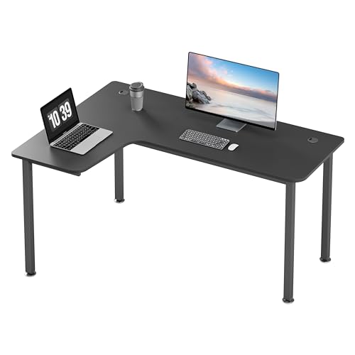 EUREKA ERGONOMIC L Shaped Desk 155x110cm Gaming Desk Corner Computer Desk Large Home Office Desk with Cable Management, Mouse Pad - Left - Black