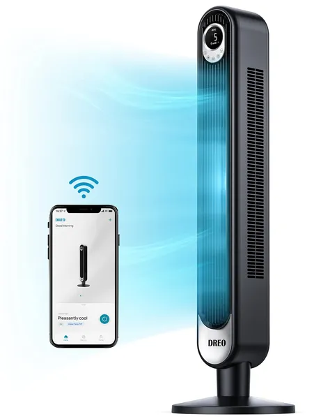 Dreo Tower Fan Smart WiFi Voice Control, Works with Alexa/Google, Oscillating Floor Fan with Remote, Indoor Bladeless Standing Fans for Bedroom Home Office, with 6 Speeds,4 Modes,12H Timer,LED Display