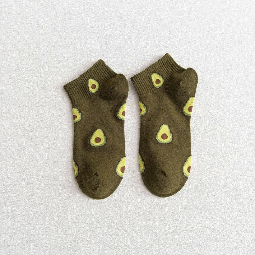 Avocado Patterned Short Ankle Socks (Adult Medium - Women's Shoe Sizes 5-10) - Olive Green