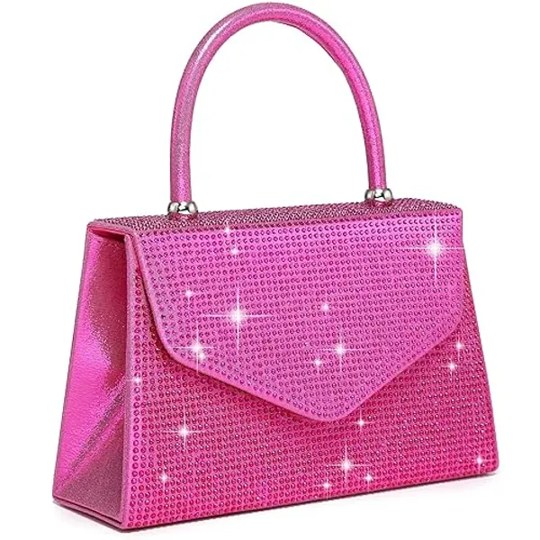 Dasein Women's Evening Bag Party Clutches Wedding Purses Cocktail Prom Handbags with Frosted Glittering - Rhinestone-fuchsia