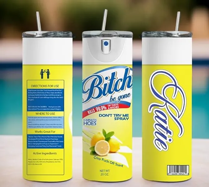 [FREE NAME] Bitch Be Gone 20oz Skinny Straight Tumbler Travel Mug Includes Lid and Straw (Yellow) - Yellow
