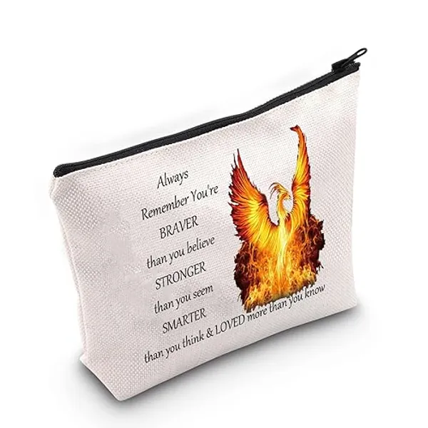LEVLO Phoenix Bird Cosmetic Make up Bag Phoenix Inspirational Gift Phoenix You Are Braver Stronger Smarter Than You Think Makeup Zipper Pouch Bag (Phoenix Bag) - Phoenix Bag