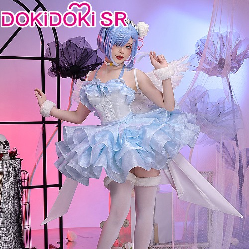 DokiDoki-SR Anime Game Re Zero Rem Ram Cosplay Women Angel / Devil Costume Halloween | Rem-Angel-M-PRESALE