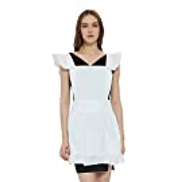 Aspire Delantal con Volantes Retro, Delantal de Algodón Cocina Ajustable para Halloween, Disfraz de Sirvienta