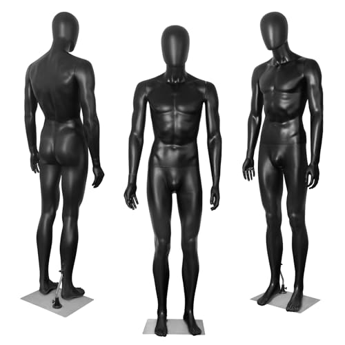 YumHome 1PC Male Mannequin 73 Inch Full Body Model Stand, Poseable Mannequins Dress Form Detachable Torso for Retail Clothing Shops, Adjustable Manikin Body Display with Metal Base Connector, Black - Black - 1