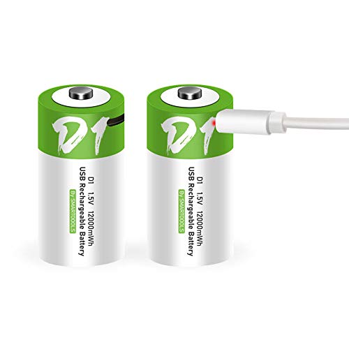Rechargeable D Batteries 1.5V 12000mWh USB Lithium ion Rechargeable D Battery with USB Type C Charging Cable, High Capacity Fast Charge, 1200 Cycles Constant Output, Over-Charge Protection,2-Pack - 2* D battery